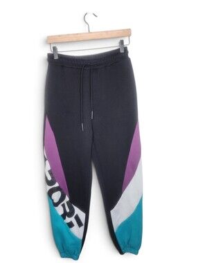 Bershka Colorblock Jogger Sweatpants in Black Turquoise Purple Gray Size M
